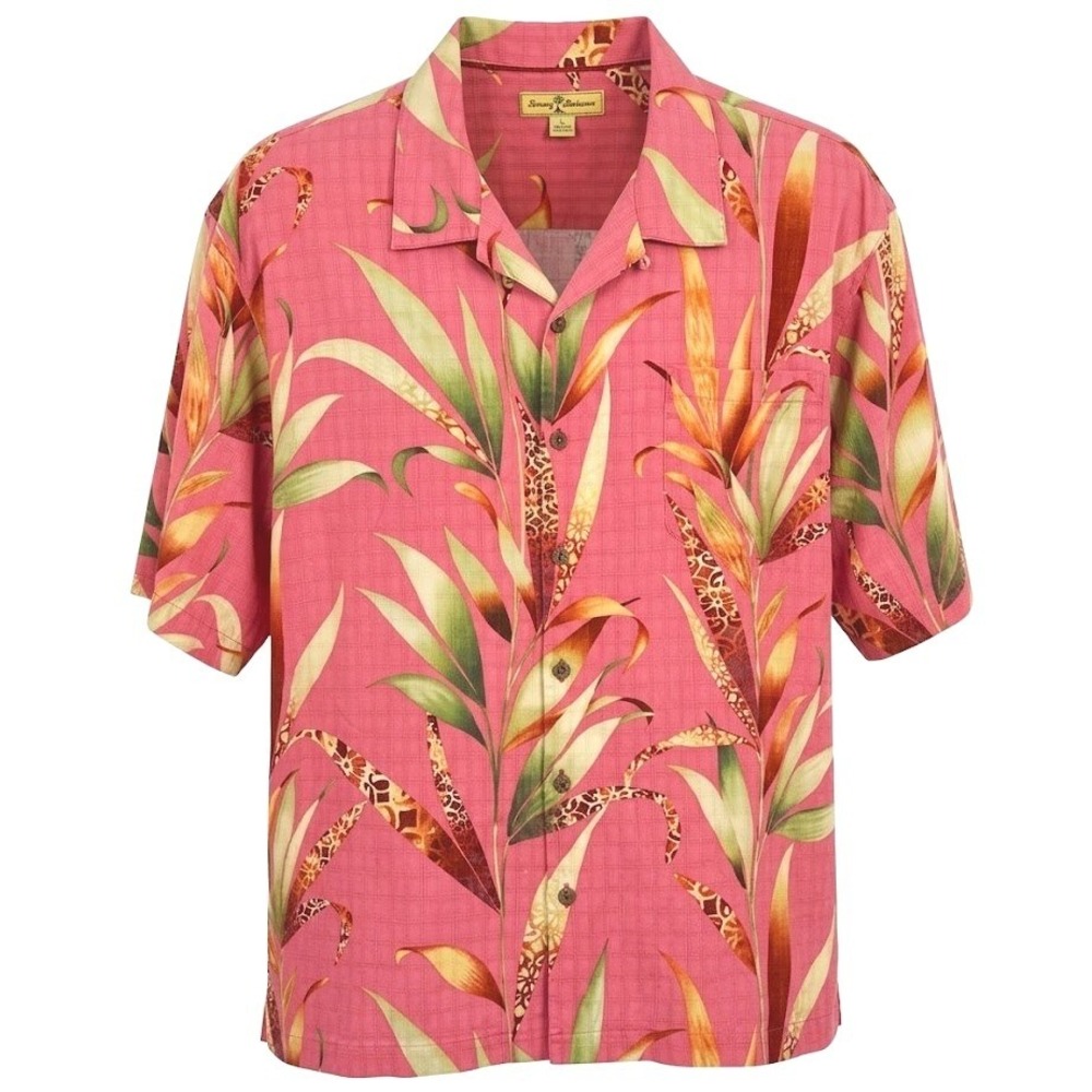 Tommy Bahama Mens XXL 2XL Coral Pink Silk Floral Tropical Camp Button Up Shirt